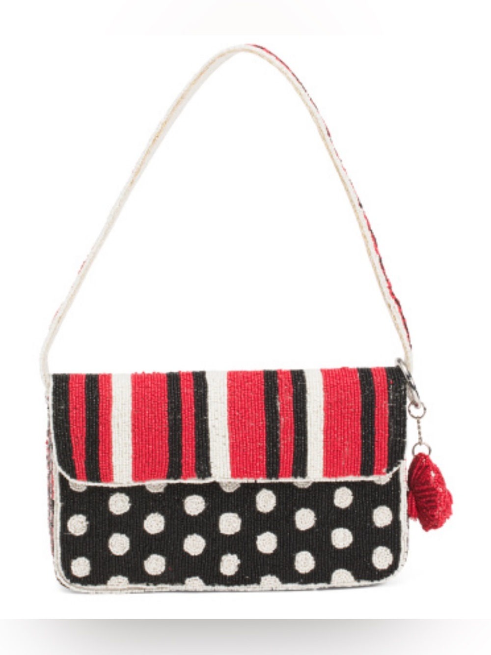 Red, Black & White Beaded Shoulder Bag. NWT